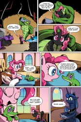 Size: 3000x4500 | Tagged: alternate universe, artist:lovelyneckbeard, bed, cannon, changeling, changelingified, comic, derpibooru import, dream sequence, dream walker luna, exclamation point, fangs, fetal position, gummy, hug, i can't believe it's not idw, jojo pose, jojo's bizarre adventure, manly gummy, messy mane, muscles, no fun in pinkie town, one eye closed, or was it?, pink changeling, pinkie pie, princess luna, purple changeling, rainbow dash, safe, shapeshifting, stand, traumatized, twilight sparkle, wink