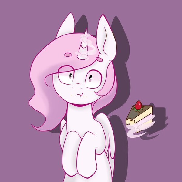 Size: 604x604 | Tagged: safe, artist:ellipsissyas, derpibooru import, princess celestia, cake, cakelestia, cewestia, cute, filly, magic, solo, telekinesis