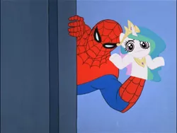 Size: 500x375 | Tagged: 60s spider-man, artist:moongazeponies, derpibooru import, hand puppet, :i, looking at you, meme, princess celestia, puppet, safe, shrug, shrugpony, sock, spider-man, wat, wtf