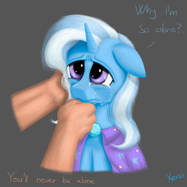 Size: 1024x1024 | Tagged: artist:the1xeno1, comforting, crying, cute, derpibooru import, despair, diatrixes, feels, hand, human, sad, safe, trixie