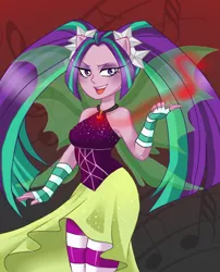 Size: 550x682 | Tagged: safe, artist:faycoon, derpibooru import, aria blaze, equestria girls, rainbow rocks, fin wings, ponied up, sleeveless, solo