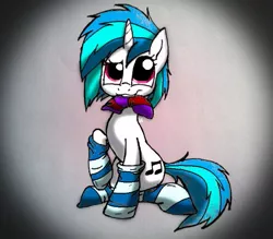 Size: 549x480 | Tagged: safe, artist:lupiarts, derpibooru import, vinyl scratch, clothes, socks, solo, striped socks