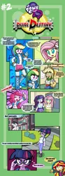 Size: 2300x6200 | Tagged: safe, artist:danmakuman, artist:thebrokencog, derpibooru import, applejack, fluttershy, pinkie pie, rainbow dash, rarity, sci-twi, sunset shimmer, twilight sparkle, equestria girls, canterlot high, clothes, comic, equestria girls logo, equestria girls: dual destiny, skirt, tanktop