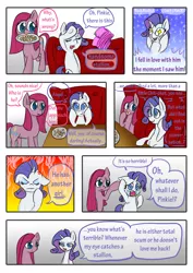 Size: 2480x3508 | Tagged: artist:drhikari, clothes, comic, comic:dealing with depression, cookie, couch, food, pinkamena diane pie, pinkie pie, plate, rarity, safe, scarf