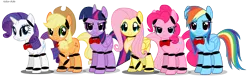 Size: 3156x1044 | Tagged: safe, artist:asika-aida, derpibooru import, applejack, fluttershy, pinkie pie, rainbow dash, rarity, twilight sparkle, twilight sparkle (alicorn), alicorn, pony, five nights at aj's, animatronic, bad edit, female, mane six, mare