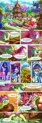 Size: 1585x4682 | Tagged: safe, artist:jowybean, derpibooru import, applejack, bon bon, caramel, cloudchaser, cranky doodle donkey, fluttershy, lyra heartstrings, pinkie pie, rainbow dash, rarity, spike, sweetie drops, twilight sparkle, twilight sparkle (alicorn), alicorn, donkey, dragon, earth pony, pegasus, pony, unicorn, abuse, bipedal, collision, comic, crash, dizzy, flutterbuse, luna academy, mane seven, mane six, ponyville