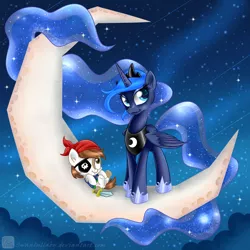 Size: 800x800 | Tagged: artist:swanlullaby, clothes, costume, derpibooru import, female, lunapip, male, moon, nightmare night costume, pipsqueak, pirate, princess luna, safe, shipping, straight, tangible heavenly object
