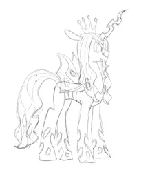 Size: 768x880 | Tagged: artist:carnifex, changeling king, derpibooru import, grayscale, king metamorphosis, male, monochrome, queen chrysalis, rule 63, safe, simple background, solo, white background