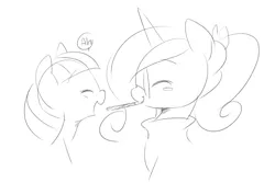 Size: 850x567 | Tagged: artist:ende26, derpibooru import, filly, glasses, monochrome, pocky, pocky game, pocky kiss, princess cadance, safe, sketch, twilight sparkle, younger