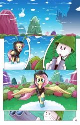 Size: 1393x2167 | Tagged: safe, artist:saturdaymorningproj, derpibooru import, angel bunny, fluttershy, pegasus, pony, angelic flutterboom, bunny ears, clothes, cloud, comic, costume, dangerous mission outfit, female, hoodie, mare
