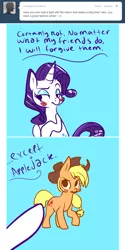 Size: 500x999 | Tagged: applejack, artist:clockworkquartet, ask, comic, derpibooru import, rarity, safe, tumblr