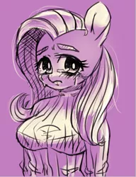 Size: 607x791 | Tagged: anthro, artist:misocha, breasts, busty fluttershy, clothes, crying, derpibooru import, female, fluttershy, pixiv, safe, solo, sweatershy