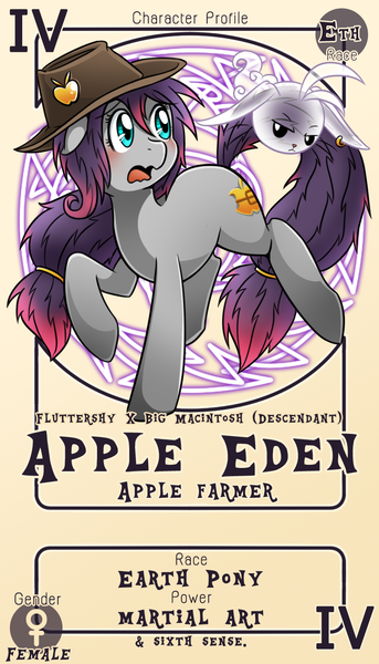 Size: 800x1399 | Tagged: safe, artist:vavacung, derpibooru import, angel bunny, big macintosh, fluttershy, oc, oc:apple eden, earth pony, ghost, pony, comic:crazy future, earring, female, fluttermac, male, mare, offspring, pactio card, shipping, straight