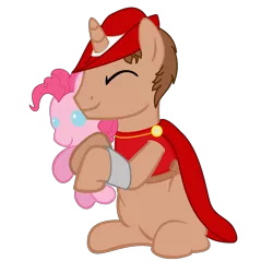 Size: 1550x1550 | Tagged: artist:peternators, artist:redmagepony, derpibooru import, oc, oc:heroic armour, pinkie pie, plushie, red mage, safe, snuggling