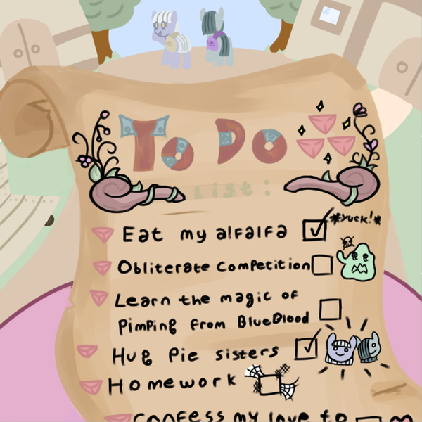 Size: 667x667 | Tagged: artist:haute-claire, ask, ask ruby pinch, derpibooru import, limestone pie, list, marble pie, safe, text, to-do list, tumblr