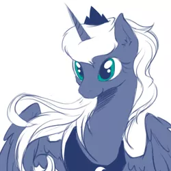 Size: 500x500 | Tagged: safe, artist:yoonny92, derpibooru import, princess luna, alicorn, pony, female, horn, jewelry, regalia, simple background, smiling, solo, spread wings, white background, wings