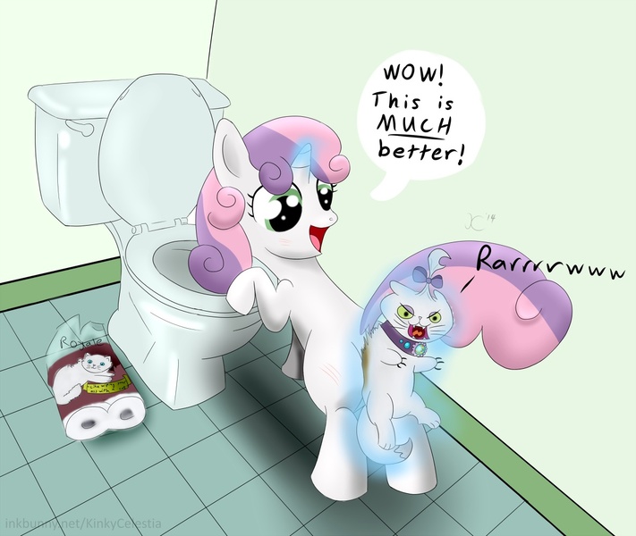 Size: 1185x1000 | Tagged: abuse, animal abuse, artist:kinkycelestia, derpibooru import, fetish, foalcon, magic, magic abuse, opalabuse, opalescence, poop, potty, potty time, questionable, scat, sweetie belle, sweetiepoo, toilet, toilet paper, we are going to hell