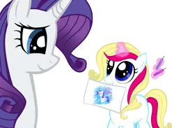 Size: 1092x800 | Tagged: artist:ionadale, derpibooru import, drawing, mother and daughter, oc, oc:crystal crown, offspring, parent:prince blueblood, parent:rarity, parents:rariblood, rarity, safe