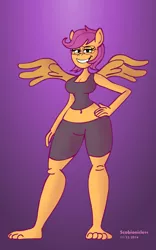 Size: 3575x5720 | Tagged: anthro, artist:scobionicle99, ask nudist sweetie belle, belly button, breasts, busty scootaloo, derpibooru import, feet, female, glasses, midriff, older, plantigrade anthro, scootaloo, solo, suggestive