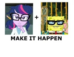 Size: 800x612 | Tagged: safe, derpibooru import, sci-twi, twilight sparkle, equestria girls, rainbow rocks, exploitable meme, glasses, image, jpeg, make it happen, meme, nerd, patrick star, spongebob squarepants, spongebob squarepants (character)