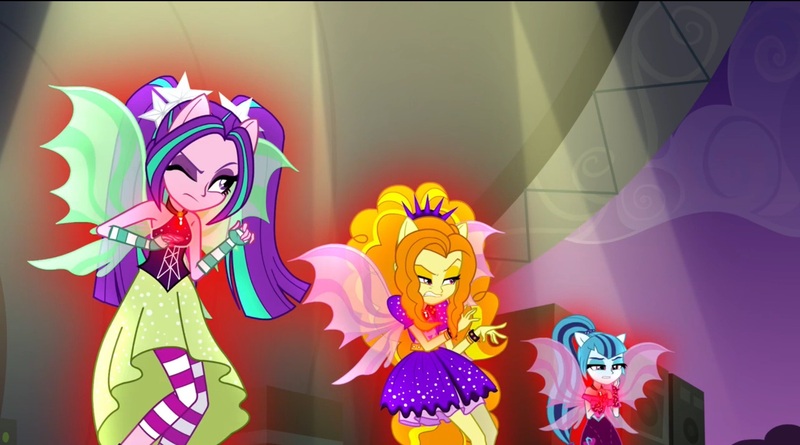 Size: 2046x1137 | Tagged: safe, derpibooru import, screencap, adagio dazzle, aria blaze, sonata dusk, equestria girls, rainbow rocks, fin wings, ponied up, sleeveless, the dazzlings