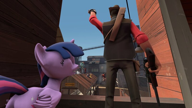 Size: 1024x576 | Tagged: safe, artist:lanceoliverfreidom, derpibooru import, twilight sparkle, twilight sparkle (alicorn), alicorn, pony, 3d, crossover, female, mare, sniper, source filmmaker, team fortress 2