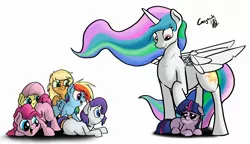 Size: 2462x1423 | Tagged: safe, artist:greyscaleart, derpibooru import, applejack, fluttershy, pinkie pie, princess celestia, rainbow dash, rarity, twilight sparkle, alicorn, earth pony, pegasus, pony, unicorn, friendship is magic, cute, female, filly, freckles, greyscaleart is trying to murder us, group, mane six, mare, missing accessory, open mouth, smiling, young, younger