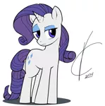 Size: 1198x1210 | Tagged: artist:valcron, derpibooru import, frown, looking at you, raised eyebrow, rarity, safe, solo, standing