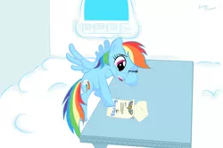 Size: 1300x861 | Tagged: artist:lunarapologist, crying, derpibooru import, happy, letter, rainbow dash, safe, solo, tears of joy