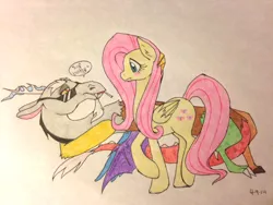 Size: 640x480 | Tagged: safe, artist:ameliacostanza, derpibooru import, discord, fluttershy, discoshy, female, male, shipping, straight, traditional art