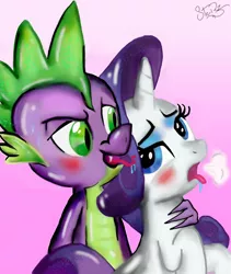 Size: 1016x1202 | Tagged: suggestive, artist:lennonblack, derpibooru import, rarity, spike, art theft, blushing, drool, female, licking, male, shipping, sparity, straight, sweat, trace