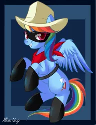 Size: 561x730 | Tagged: artist:hikariviny, backwards cutie mark, bandana, cowboy hat, derpibooru import, hat, mask, pulp hero, rainbow dash, safe, solo, the lone ranger