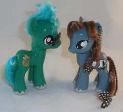 Size: 2201x2009 | Tagged: safe, artist:gryphyn-bloodheart, derpibooru import, oc, oc:blue note, oc:first snow, unofficial characters only, pony, unicorn, brushable, custom, irl, photo, toy