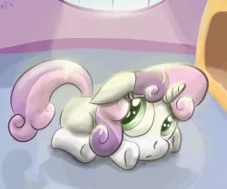 Size: 2400x2002 | Tagged: artist:manfartwish, derpibooru import, looking back, lying down, prone, safe, solo, spotlight, sweetie belle