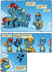 Size: 1032x1422 | Tagged: safe, artist:jay fosgitt, derpibooru import, idw, spitfire, pegasus, pony, friends forever, spoiler:comic, spoiler:comicff11, clothes, flying, goggles, not scootaloo, salute, uniform, wonderbolts, wonderbolts uniform