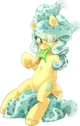 Size: 507x803 | Tagged: artist:coalcloud, artist:pyoo-kee-pony, artist:squidip, derpibooru import, food, food pony, ice cream, looking at you, mouth hold, oc, oc:tentacream, original species, safe, simple background, solo, tentacles, transparent background, unofficial characters only, unshorn fetlocks