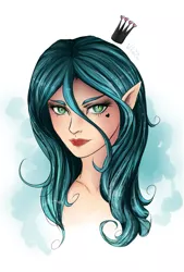 Size: 691x1024 | Tagged: artist:wilvarin-liadon, derpibooru import, elf ears, human, humanized, looking at you, queen chrysalis, safe, solo