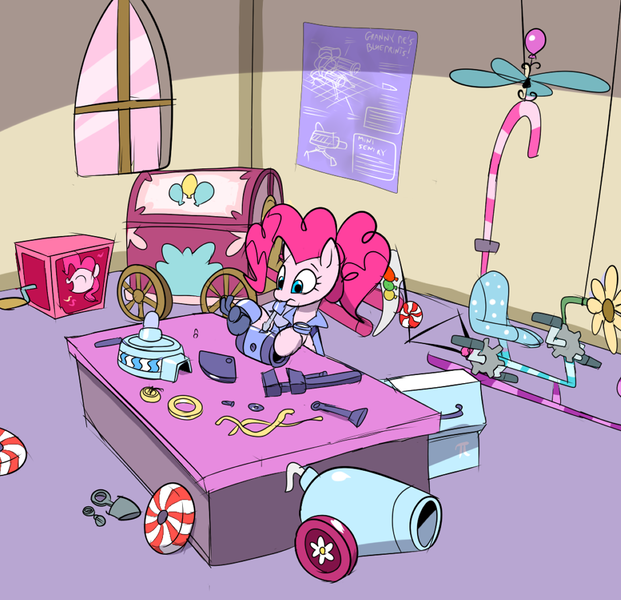 Size: 907x877 | Tagged: artist:metal-kitty, blueprint, crossover, engie pie, engineer, engineering, flying contraption, helicopter, mouth hold, party cannon, pi, pinkiecopter, pinkie pie, safe, screwdriver, team fortress 2, tools