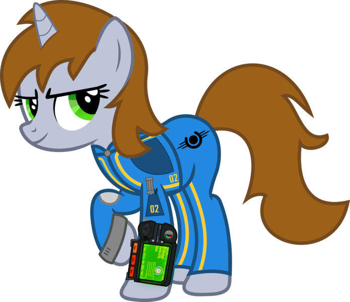 Size: 3964x3422 | Tagged: dead source, safe, artist:incognito-i, derpibooru import, oc, oc:littlepip, unofficial characters only, pony, unicorn, fallout equestria, fanfic, fallout, fanfic art, female, mare, pipbuck, simple background, solo, transparent background, vault suit, vector