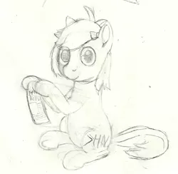 Size: 701x685 | Tagged: safe, artist:age3rcm, derpibooru import, oc, oc:newsie, unofficial characters only, horse news, monochrome, scroll, solo, traditional art