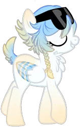 Size: 492x779 | Tagged: safe, artist:k-ouha, artist:php110, derpibooru import, oc, oc:sunkiss, unofficial characters only, original species, pegasus, pony, base used, braid, chest fluff, collaboration, eyes closed, female, glasses, grin, mare, simple background, smiling, solo, sunglasses, transparent background