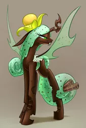 Size: 1181x1748 | Tagged: changeling, changeling oc, changeling queen, chocolate, derpibooru import, fangs, food pony, mint, mint chocolate chip, oc, oc:physalis, original species, queen chrysalis, safe, solo, spread wings