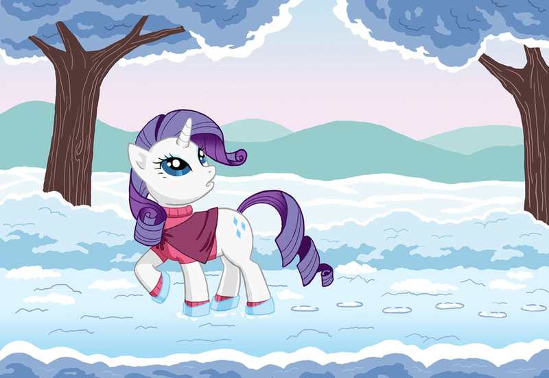 Size: 1010x697 | Tagged: artist:dannylim86, clothes, derpibooru import, rarity, safe, snow, solo, winter