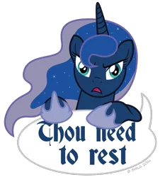 Size: 867x959 | Tagged: artist:littlehybridshila, blackletter, go to bed, go to sleep, grammar error, princess luna, safe, simple background, solo, speech bubble, transparent background, ye olde butcherede englishe