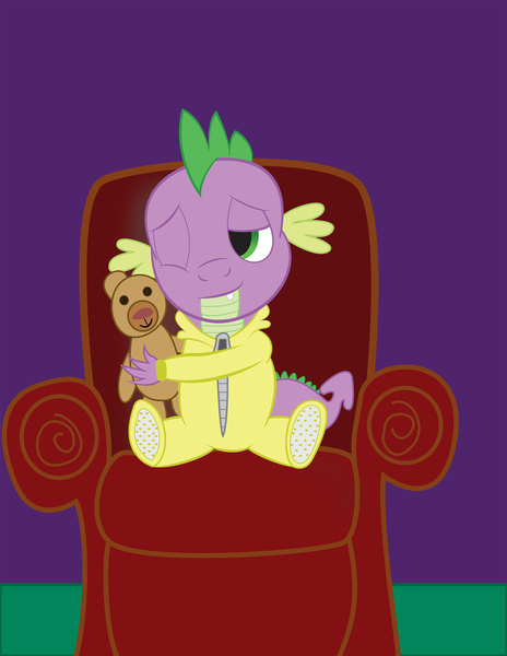 Size: 1620x2096 | Tagged: safe, artist:spellboundcanvas, derpibooru import, spike, clothes, cute, footed sleeper, hug, pajamas, spikabetes, teddy bear