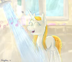 Size: 1280x1097 | Tagged: artist:lumenglace, ask stella lux, derpibooru import, oc, oc:stella lux, safe, shower, singing, solo, unofficial characters only, wet mane