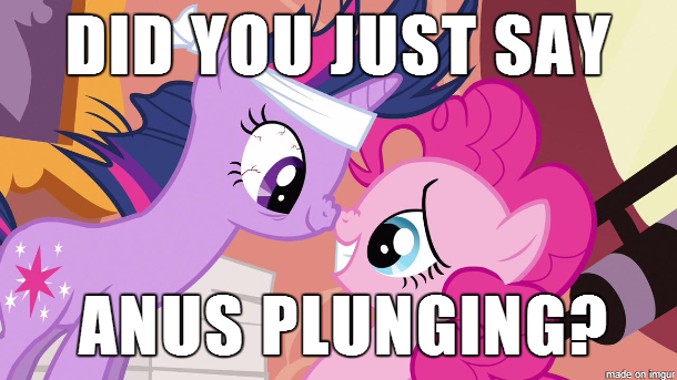 Size: 610x343 | Tagged: anal, bloodshot eyes, boop, derpibooru import, duo, edit, edited screencap, golden oaks library, headband, image macro, it's about time, meme, messy mane, noseboop, nose wrinkle, pinkie pie, screencap, suggestive, twilight sparkle