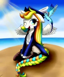 Size: 5000x6000 | Tagged: safe, artist:riouku, derpibooru import, oc, oc:lilly cheese, unofficial characters only, bird, pony, absurd resolution, blushing, female, island, mare, ocean, pirate, solo