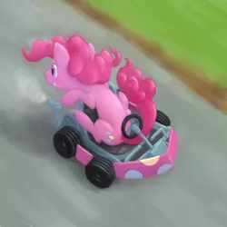 Size: 1000x1000 | Tagged: safe, artist:bistromatic, derpibooru import, pinkie pie, earth pony, pony, female, go kart, go-kart, kart, mare, pinkie being pinkie, silly, silly pony, solo, this will end in pain, what could possibly go wrong