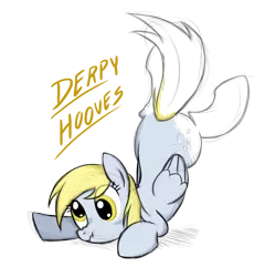 Size: 899x938 | Tagged: safe, artist:natsu714, derpibooru import, derpy hooves, pegasus, pony, backbend, cute, female, mare, scrunchy face, simple background, solo, transparent background